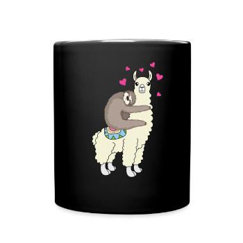 Alpaka Lama Faultier Liebe Herz Freunde Geschenk - Tasse einfarbig - Schwarz - Vorne