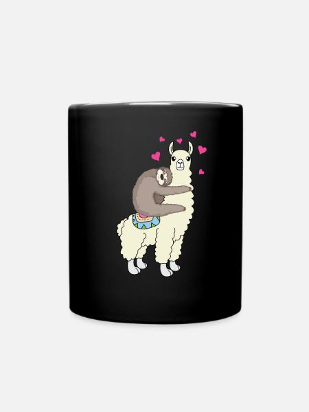 Alpaka Lama Faultier Liebe Herz Freunde Geschenk - Tasse einfarbig - Schwarz