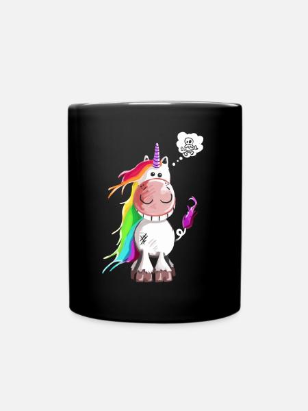 Skull Unicorn - Unicorns - Comic - Full Colour Mug - black