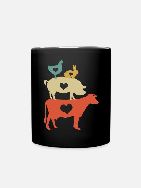 Vegan Veganer Veganerin Tiere Herz - Tasse einfarbig - Schwarz