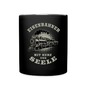 Eisenbahn Modellbahn Eisenbahner Zugführer - Tasse einfarbig - Schwarz - Vorne