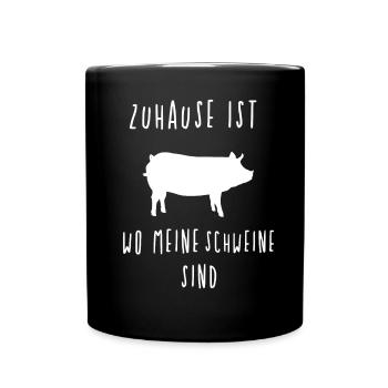 Zuhause ist wo meine Schweine sind - Tasse einfarbig - Schwarz - Vorne