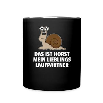 Joggen Laufen Marathon Renn Schnecke Fun Geschenk - Tasse einfarbig - Schwarz - Vorne