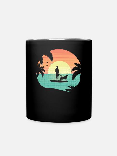 Stand Up Paddling Hund SUP Meer Hunde See Geschenk - Tasse einfarbig - Schwarz