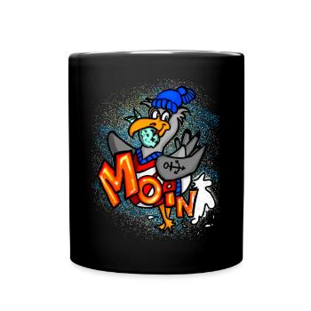 Moin Möwe Nordsee Cartoon - Tasse einfarbig - Schwarz - Vorne