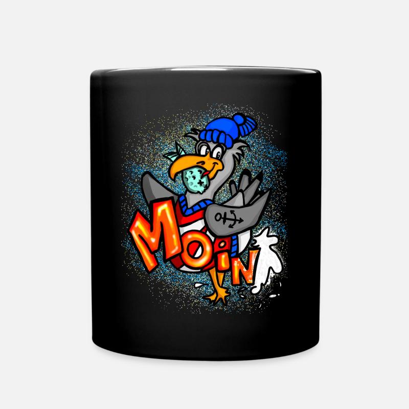 Moin Möwe Nordsee Cartoon - Tasse einfarbig - Schwarz