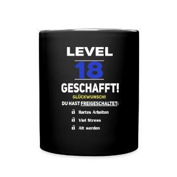 Level 18 - 18. Geburtstag Gaming lustiges Geschenk - Tasse einfarbig - Schwarz - Vorne