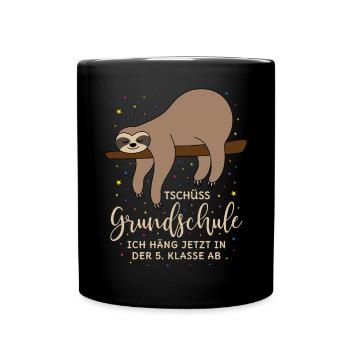 Grundschule Abschluss 5. Klasse Schule Faultier - Tasse einfarbig - Schwarz - Vorne