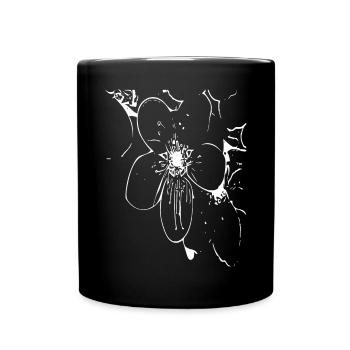 Abstract Flower / Line / Pattern / Nature / White - Full Colour Mug - black - Front