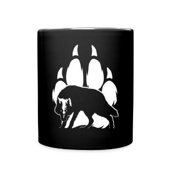 Silhouette und Wolfspfote - Tasse einfarbig - Schwarz - Vorne