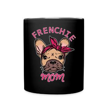 Frenchie Mom französische Bulldogge mit Schleife - Tasse einfarbig - Schwarz - Vorne