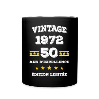 Cadeau d'anniversaire vintage 1972 pour 50 ans - Mug uni - noir - Devant