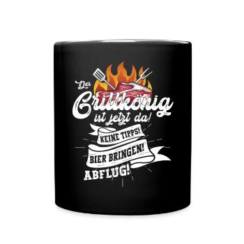 Grillparty Motiv mit Fleisch und Flammen - Tasse einfarbig - Schwarz - Vorne