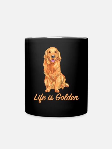 Life is Golden | Golden Retriever, Dog, Animal - Full Colour Mug - black