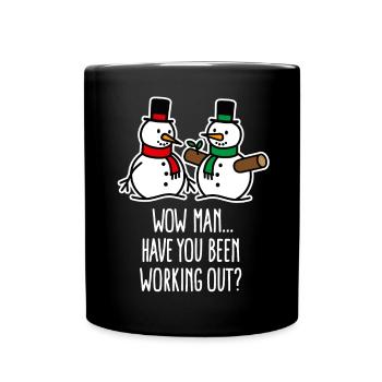 Drôle de bonhomme de neige Cartoon Fitness Gym Noël - Mug uni - noir - Devant