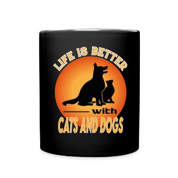 Hund Katze Haustiere Life is better - Full Colour Mug - black - Front
