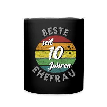beste Ehefrau seit 10 Jahren Rosenhochzeit retro - Tasse einfarbig - Schwarz - Vorne