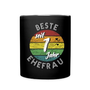 beste Ehefrau seit 1 Jahr 1. Hochzeitstag retro - Tasse einfarbig - Schwarz - Vorne