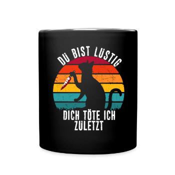 Lustige Katze - Tasse einfarbig - Schwarz - Vorne