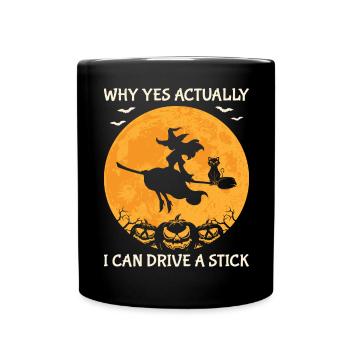 Halloween Katze Hexe - Tasse einfarbig - Schwarz - Vorne