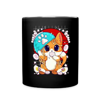 Kätzchen essen Ramen und Shusi Kawaii - Tasse einfarbig - Schwarz - Vorne
