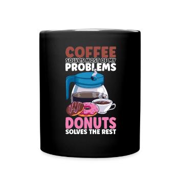 Kaffee Donuts - Tasse einfarbig - Schwarz - Vorne