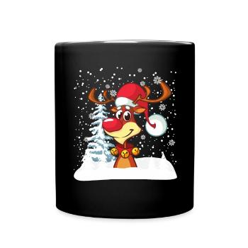 Rentier Lustig Winter Frohe Weihnachten - Tasse einfarbig - Schwarz - Vorne