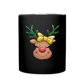 Rentier Lustig Winter Frohe Weihnachten - Tasse einfarbig - Schwarz - Vorne