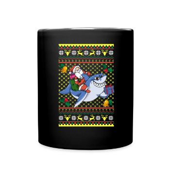 Santa Claus rides shark ugly Christmas - Full Colour Mug - black - Front