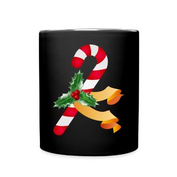 Candy cane and holly for the Christmas season - Full Colour Mug - black - Front