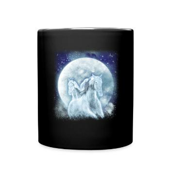 White horses in the moonlight riding horse - Full Colour Mug - black - Front