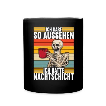 Nachtschicht Nachtdienst - Tasse einfarbig - Schwarz - Vorne