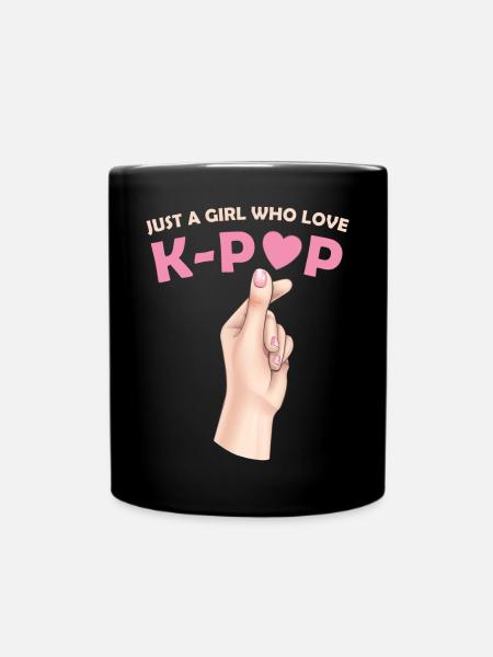 Just A Girl Who Loves K-Pop Finger Heart KPop - Full Colour Mug - black
