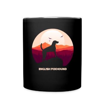 Englischer Foxhound und Mond Halloween - Tasse einfarbig - Schwarz - Vorne