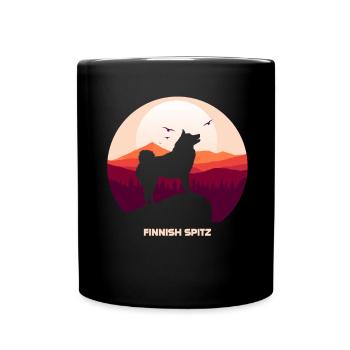 Finnischer Spitz und Moon Halloween - Tasse einfarbig - Schwarz - Vorne