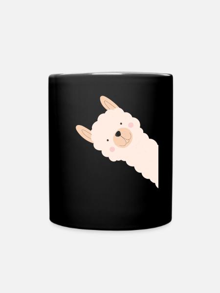Niedliches Alpaka-Lama-T-Shirt - Tasse einfarbig - Schwarz