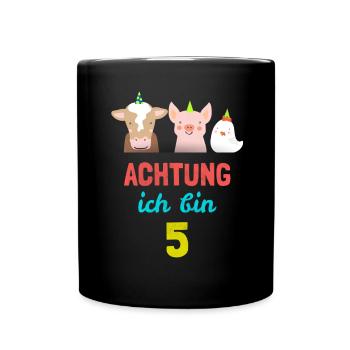 Tiere Bauernhof T-Shirt 5. Geburtstag Jungen 5 Jah - Tasse einfarbig - Schwarz - Vorne