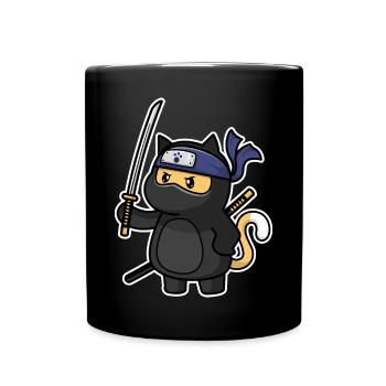 Humor Cute Cat Kawaii Chibi as Ninja Cat - Full Colour Mug - black - Front