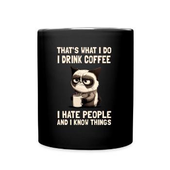 annoying cat cat Grumpy coffee - Full Colour Mug - black - Front