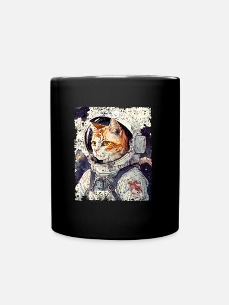 Katze Spacecat Astronaut Kater Weltall - Tasse einfarbig - Schwarz