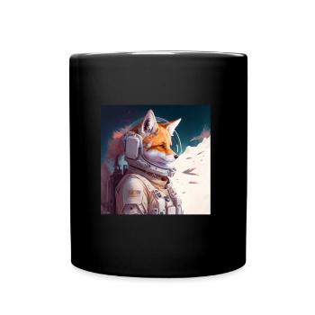 Spacefox Fuchs Astronaut Weltall - Tasse einfarbig - Schwarz - Vorne
