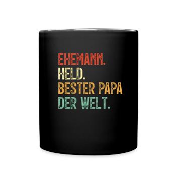 Held Bester Papa Mann Der Welt Held Bester Ehemann - Tasse einfarbig - Schwarz - Vorne