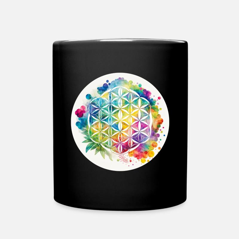 Rainbow Flower of Life Hemp Circle - Full Colour Mug - black