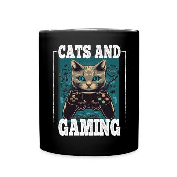 Cats and Gaming Cat Kitten Controller Gaming - Full Colour Mug - black - Front