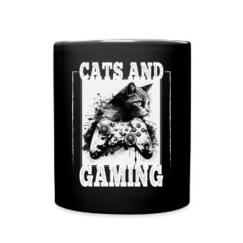 Cats and Gaming Cat Kitten Controller Gaming - Full Colour Mug - black - Front