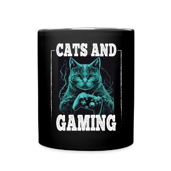 Cats and Gaming Cat Kitten Controller Gaming - Full Colour Mug - black - Front