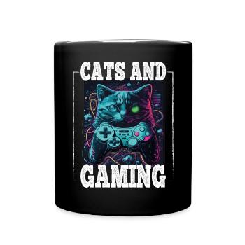 Cats and Gaming Cat Kitten Controller Gaming - Full Colour Mug - black - Front