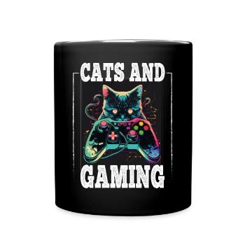Cats and Gaming Cat Kitten Controller Gaming - Full Colour Mug - black - Front