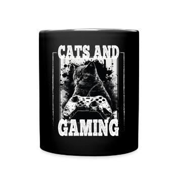 Cats and Gaming Cat Kitten Controller Gaming - Full Colour Mug - black - Front