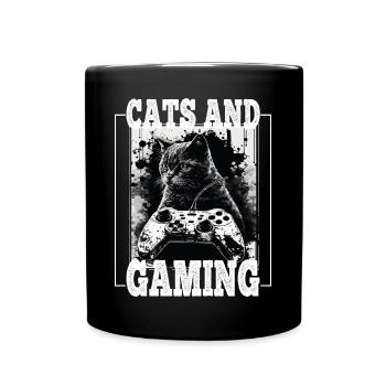 Cats and Gaming Cat Kitten Controller Gaming - Full Colour Mug - black - Front